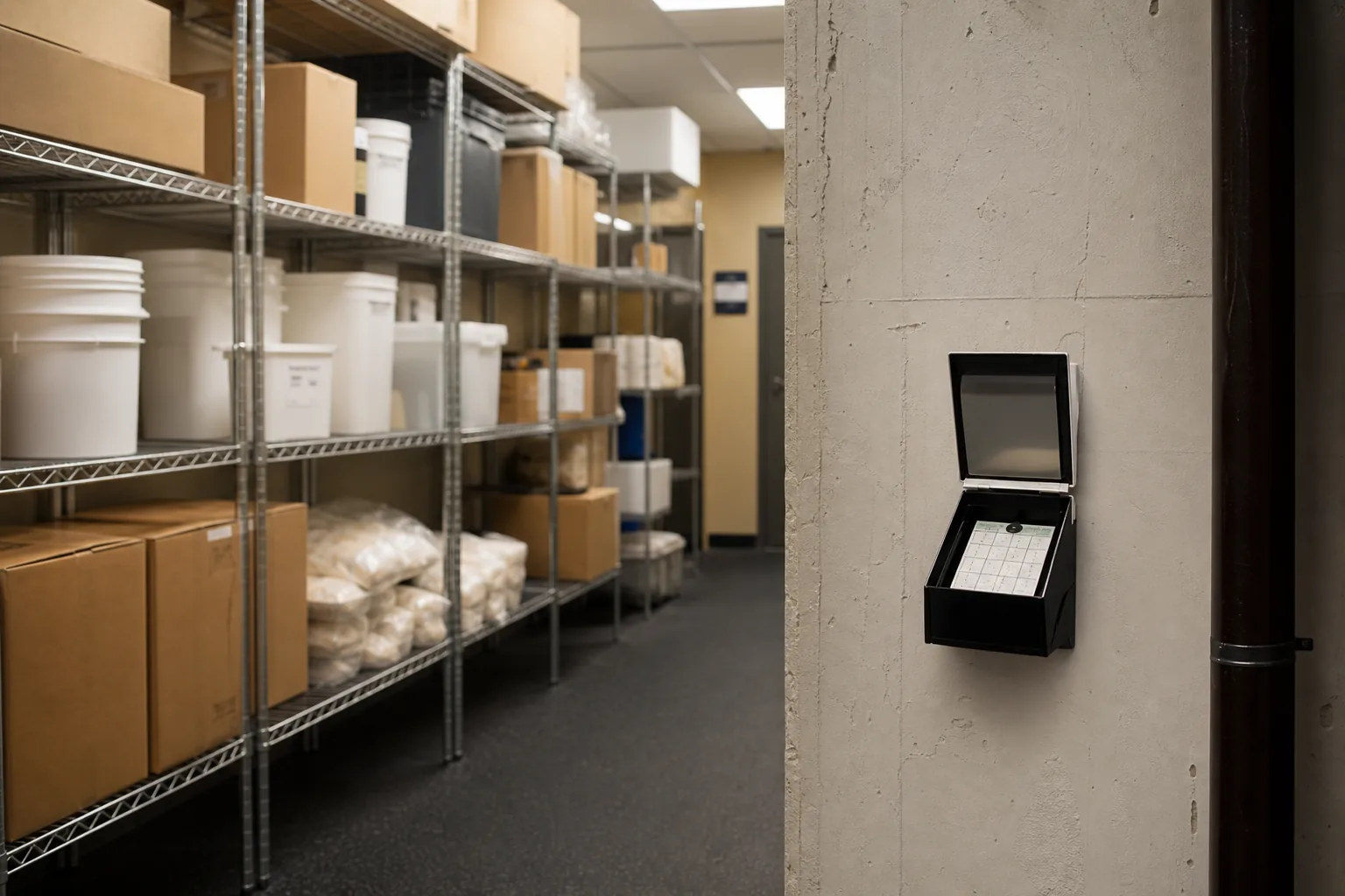 Commercial storage room with discreet pest monitoring